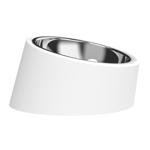 15° Tilted Slow Feeder- Non-Spill & Non-Slip Stainless Steel Dish for Small & Cats - color: White, size: L