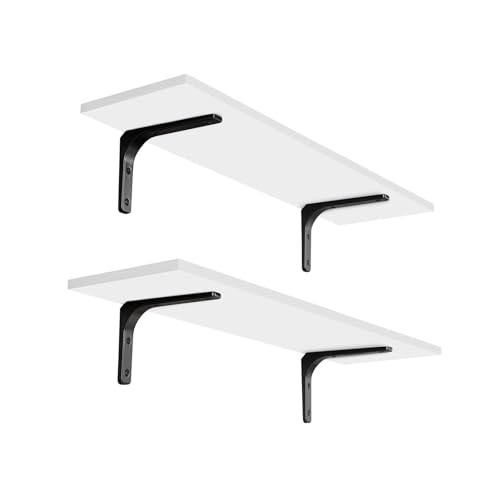 DINZI LVJ Long Wall Shelves, 23.6Inch Wooden Wall Mounted Shelves, Set of 2 - color: White, size: 23.6 Inch