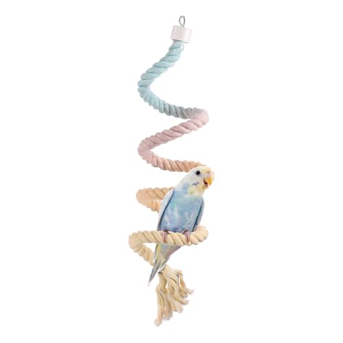 Bird Rope Perch Swing, Spiral Rope Perch Standing Pole Accessory Climbing Swing Paw Grinding 39 Inch, (Colorful) Intended for Parrot/Parakeet/Budgies/Cockatiels/Lovebirds - color: Gradient Colorful, size: 39 Inch