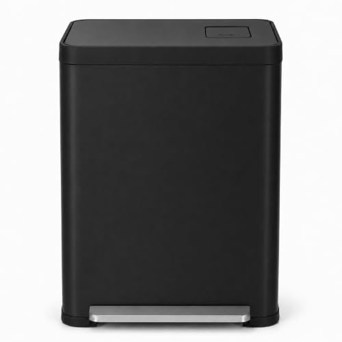 Home Zone Living 19 Gallon Kitchen Trash Can with Dual Compartments - color: Black, size: 19 Gallon