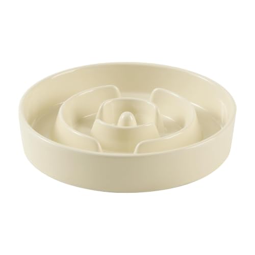 Havniva Ceramic Slow Feeder Dog Bowls, 8.3 in Slow Feeder for Medium Breed - color: Light Yellow