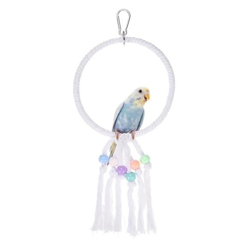 Bird Rope Perch Swing, Rope Ring Perch Standing Pole Accessory Climbing Swing Paw Grinding 14 Inch, (White) Intended for Parrot/Parakeet/Budgies/Cockatiels/Lovebirds - color: White, size: 14 Inch