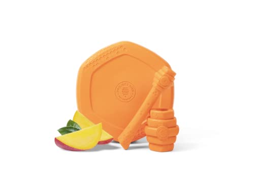 PROJECT HIVE ·PET COMPANY· Dog disc - Great for Fetch - Includes a Lick mat on Back - Floats in Water, Smooth Glide - Made in The USA (Sweet Mango) - color: Sweet Mango