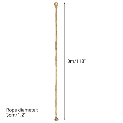 1.2" x 9.8Ft Cat Climbing Rope, Natural Hemp Rope with Heavy Duty Hook, Ceiling & Wall Mounted Exercise Toy for Indoor Outdoor Cats, Space-Saving Vertical Play Activity Center