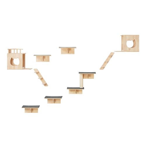 VEVOR Wall Mounted Cat Shelves, Cat Wall Shelves and Perches with Jumping Boards, Cat Beds, Hammocks & Cat Tree, Cat Furniture and Shelves up to 40 lbs for Sleeping, Playing, Climbing, Set of 9 - size: Set of 9, style: Free
