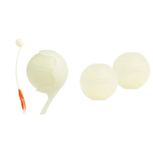 Chuckit! Pro 25 Inch Fetch Ball Launcher with 3 Medium 2.5 Inch Max Glow Balls for Dogs - Night Play Bundle