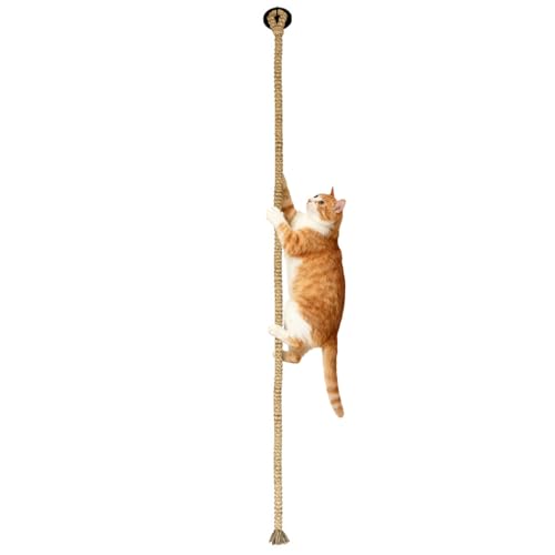 1.2" x 9.8Ft Cat Climbing Rope, Natural Hemp Rope with Heavy Duty Hook, Ceiling & Wall Mounted Exercise Toy for Indoor Outdoor Cats, Space-Saving Vertical Play Activity Center