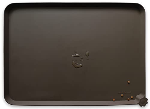 Hoki Found X-Large Silicone Pet Food Mat Tray - Non-Slip Dog and Cat Bowl Placemat - Waterproof Feeding Mat for Carpet - Coffee - color: Coffee, size: 28"L x 20"W