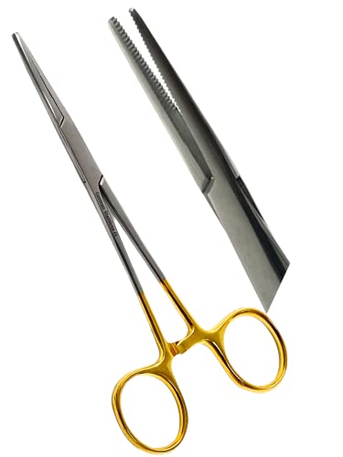 ArTLaB-Dog Pet Ear/Nose Hair Puller Grooming and Tick Removing Hemostat Locking Forceps Pliers, 5.5" (14cm), Straight Curved Forceps (Straight Gold Ring 5.5") - style: STRAIGHT GOLD RING 5.5"