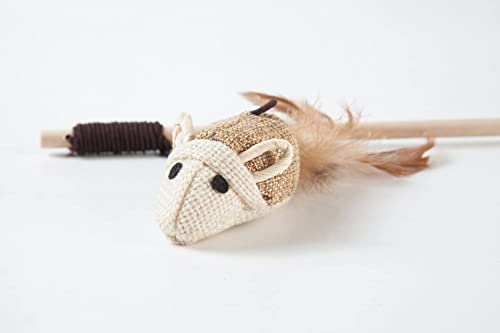 Cat Teaser Cat Kitten Toys Set Natural Sisal Wand Teasers with Mouse, Bell, Feather, Elastic String, and Sturdy Wood Rod - size: 2 PCS