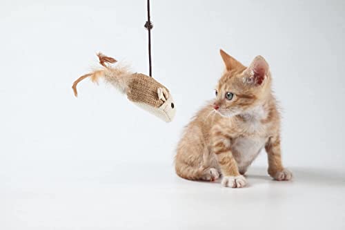 Cat Teaser Cat Kitten Toys Set Natural Sisal Wand Teasers with Mouse, Bell, Feather, Elastic String, and Sturdy Wood Rod - size: 2 PCS