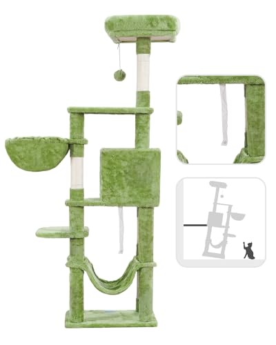 Hey-brother Cat Tree, Multi-Level Sisal Covered Scratching Posts, MPJ050GR - color: Green