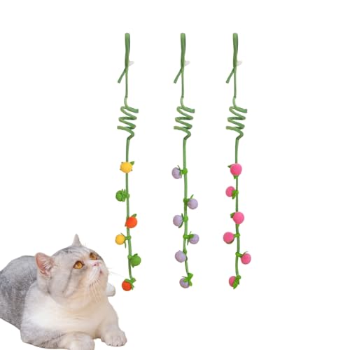 3Pcs Cat Spring Toys with Ball ，Fruit Design， Hanging Kitten Toys Pets ，Interactive Toy Cat Ball Toys with Bell ，Long Tail Elastic Soft Plush Cat Toys for Indoor Kitten and Cats (Fruit, 3pcs) - color: Fruit, size: 3pcs