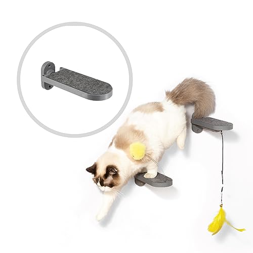 SVD.PET Cat Wall Steps (2-Pack), Climbing Stairs with Replaceable Felt Pad, Cat Shelves with Toy, Dark Grey - color: Dark Grey, size: Climbing Step x 2