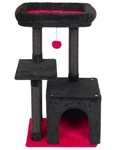 Cute Cat Tree Kitten Cat Tower Condo Cat Furniture Sisal Scratching Posts K - color: RedBlack