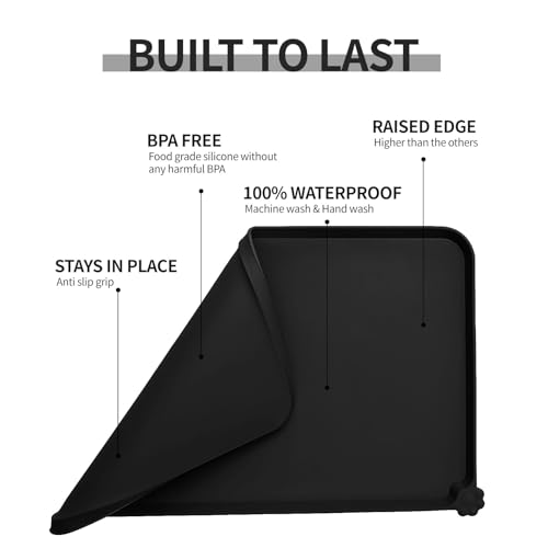 Reopet Silicone Pet Feeding Mat - Waterproof & Non-Slip Dog Cat Placemat - color: Black, size: 32" x 24"
