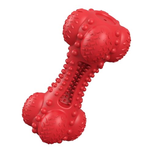 SCHITEC Squeaky Dog Chew Toy for Aggressive Chewers Large Breed, Tough Interactive Teething Rubber Bone for Big Medium Dogs - color: Red
