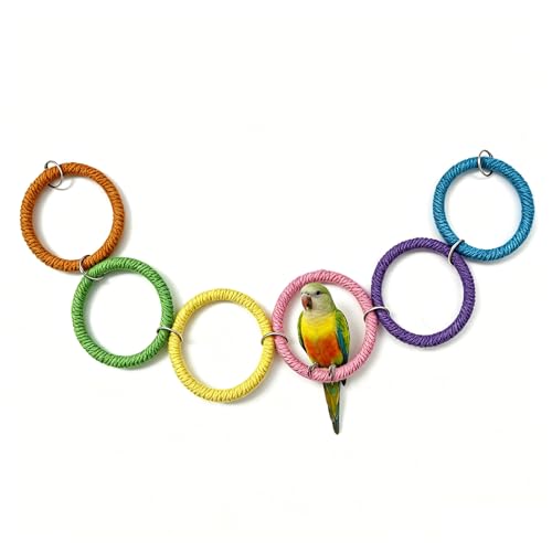 6-Ring Bird Swing Toy for Cage, Hanging Budgie Cage Accessories, Bird Parrot Swing Toys, Suitable for Cockatiels, Lovebirds, Cockatoos, Mynas, Goldfinches, and Other Small to Medium-Sized Birds