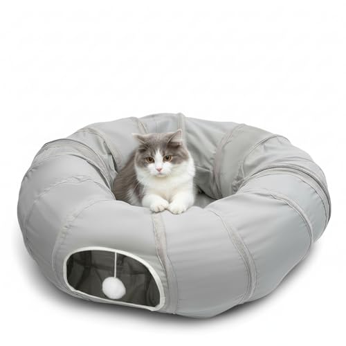 AUOON Cat Tunnel with Bed for Kitten Puppy Rabbit Ferret, Light Grey - color: Light Grey