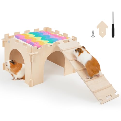 Unicorn Catcher 1 Pack Wooden Guinea Pig Hideout House with Stairs & Mats - size: 1 House