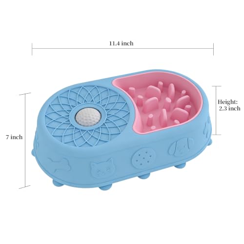 Slow Feeder Dog Bowl with Lick Mat, 2 in 1 Silicone Feeding Bowl - color: blue + pink
