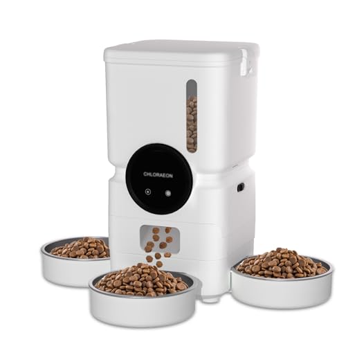 Automatic Cat Feeder for 3 Cats, 6L 2.4G WiFi Feeder, Slow Feed, Warm White - color: Warm White