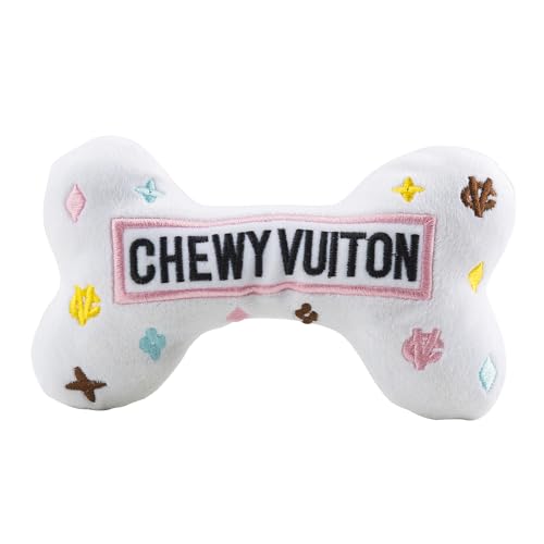Haute Diggity Dog Chewy Vuiton Bone Plush Dog Toy, Designer Parody Toy - color: White Bone, size: Large