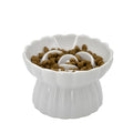 Ceramic Cat Slow Feeder, Raised Slow Feeder Cat Bowl, Anti Vomiting and Whisker Friendly Kitty Dish, Elevated Puppy Kitten Food Bowl for Dry and Wet Food (White) - color: White