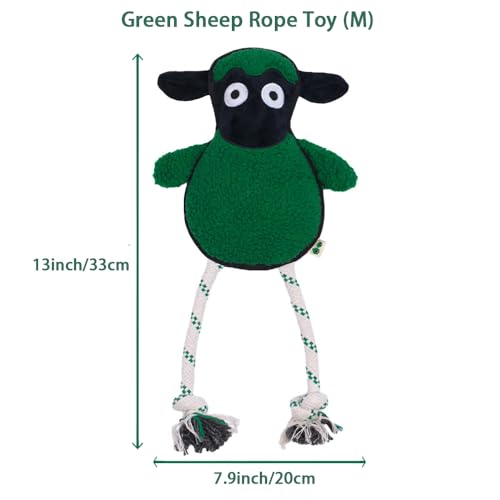Green Sheep Rope Toy for Dogs, Durable Plush Dog Chew Toy with Squeaker, Interactive Pet Toy for Small Medium Large Dogs, Tough Recycle Cotton Rope & PP Cotton Stuffing - color: Green Sheep (M)