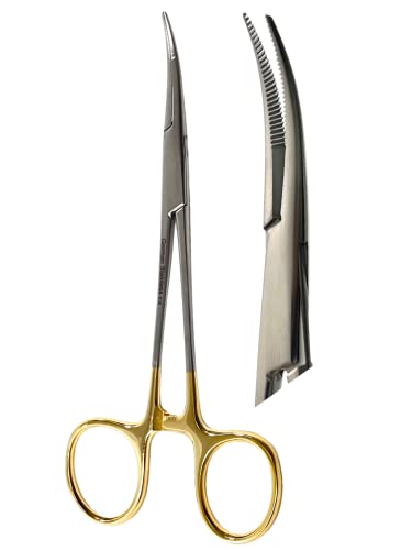 ArTLaB-Dog Pet Ear/Nose Hair Puller Grooming and Tick Removing Hemostat Locking Forceps Pliers, 5.5" (14cm), Straight Curved Forceps (Curved Gold Ring 5.5") - style: CURVED GOLD RING 5.5"