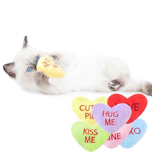 6pcs Valentine's Day Heart Catnip Toy，Valentines Indoor Heart Shaped Cat Toy Plush Interactive Chew Bite Toys for Cat Kitten Indoor Festive Holiday Cat Lover Gift - color: Heart