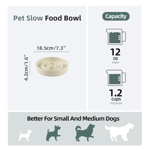 Havniva Ceramic Slow Feeder Dog Bowls, 7.3 in Slow Feeder for Small Breed - color: Light Yellow