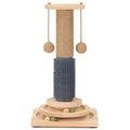 4-in-1 Solid Wood Cat Scratching Post with Self-Groomer, Large Size - size: Large