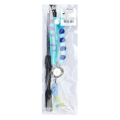 Pawaboo Cat Teaser Wand Toys, Cat Fishing Pole Toy with 3 PCS Feathers - color: Plush-Blue