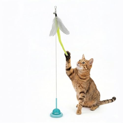 ASPCA Suction Cup Cat Toy Interactive Wand, Self Play Cat Toy for Indoor Cats, Attaches to Smooth Surfaces, Teaser Wand for Chasing, Batting & Enrichment, Blue - color: Blue