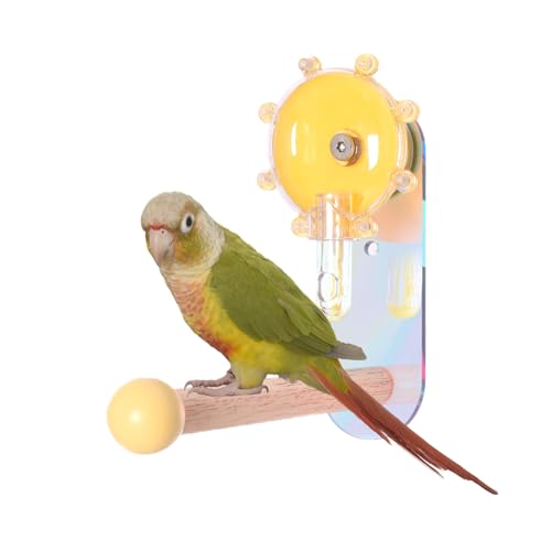 Rotating Foraging Puzzle Toy for Parrots with Colorful Acrylic Perch - Interactive Mental Enrichment Feeder Game for Cockatiels, Conures, Budgies, Lovebirds (Yellow, M) - color: yellow