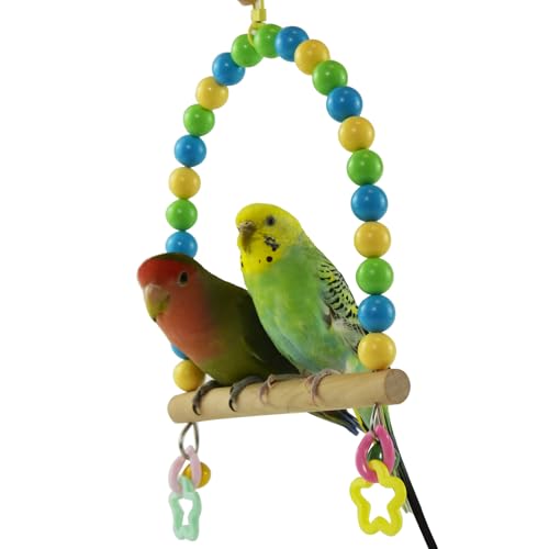 Wooden Bird Swing for Cage Large Parrot Hanging Toys Cockatiel Perch Stand - color: Oceanic palette
