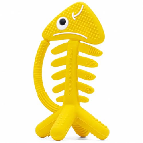 3 in 1 Infant Toys, Baby Teething Toys 3–6 6–12 Months, Teethers for Babies 0–3–6–12 Months for Teething Relief, Baby Gift, Baby Teether Toys, Silicone Sensory Toys, USA Patent Pending, Fish (Yellow) - color: Yellow