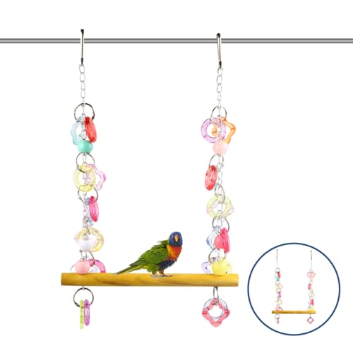 FRCOLOR Pet Bird Swing 7.87 Inch Wooden Hanging Chewing Toy for Medium Small Parrots Parakeets Macaws Cage Garden Rest Play