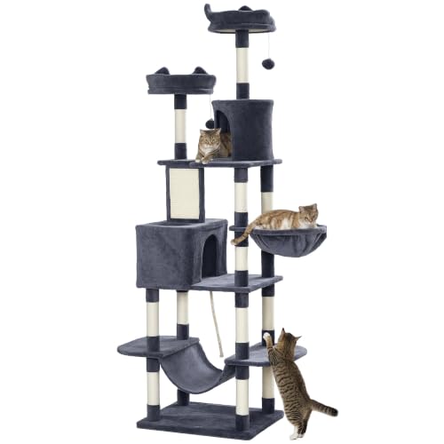 PawHut Cat Tree, 81" Cat Tower for Large Adults Indoor Kittens, Dark Gray
