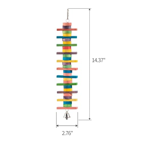 2 PCS 14.37" Multicolored Bird Toys - Natural Wooden Block Chew Parrot Toys - style: Style 2