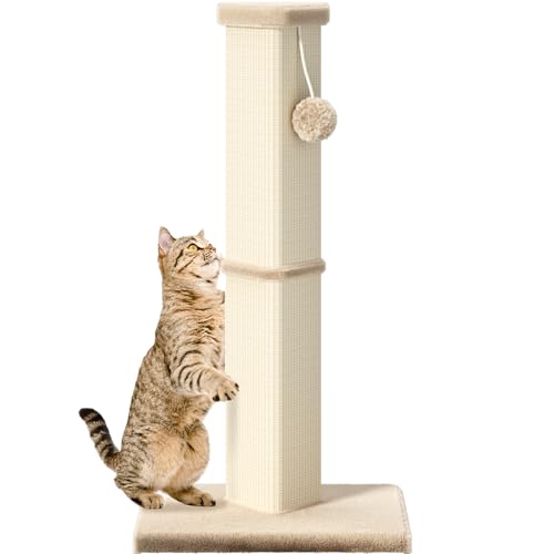 Cat Scratching Post, 32 Inch Tall Scratching Post for Indoor with 5 Inch Diameter Posts and Ball Cat Scratcher for Medium and Large Cats - color: Yellow