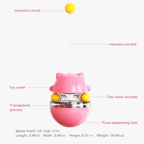 Interactive Cat Toy for Indoor Cats Wobble Treat Dispenser Ball (Pink) - color: Pink