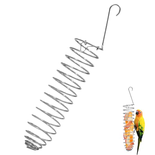 Bird Foraging Toy, Steel Holder for Bird Cage Accessories Hanging Fruit Vegetable Feeder for Parrot Cage Parakeet - size: Average