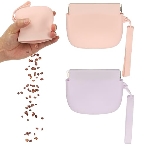 Silicone Dog Treat Pouch, Auto Closure, Pocket Size, Portable Walking Bag for Dog and Cat 4x3 Inch (Light Pink/Light Purple, 2Pcs), Intended for Pet Travel/Training/Walking - color: Light Pink/Light Purple