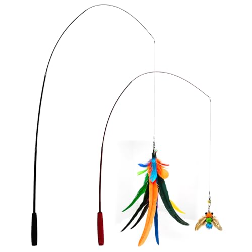 miwoowim 2PCS Retractable Cat Teaser Wands & 9PCS Feather Refills Toy Set - color: Retractable Wand Toy
