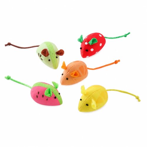 Catnip Cat Mice Toys Interactive Mouse Cat Toy for Indoor Adult Cats Kitten Kitty Baby Cat Chew Exercise Toy Fruit-Shaped Mice Cat Toy Set - 5PCS