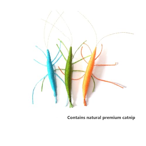 IUHKBH Interactive Cats Toy 3 PCS Shrimp Yarn Chew Toys with Natural Catnip