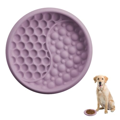 Dog Lick Bowl, Silicone Anti-Choking Cat Feeding Bowls Non-Slip Pet Slow Feeder Bowl with Suction Cups for Dogs Cats - color: Pink Purple