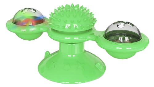 Pet Life ® 'Windmill Fidget' Glass or Surface Suction Cup Grip Spinning and Feeding Interactive Cat Toy with Ball and Catnip - color: Green